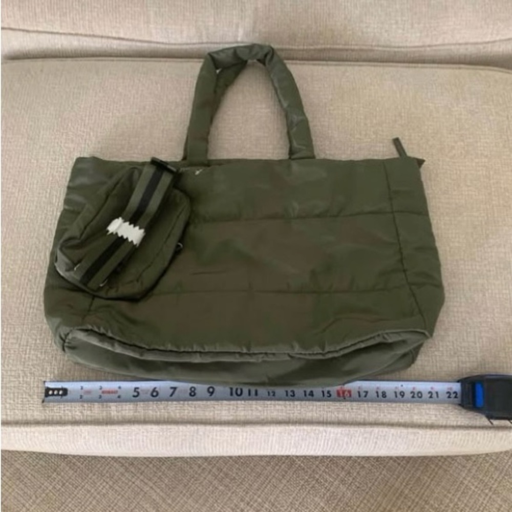 Olive Green Quilted Tote Bag with Pouch